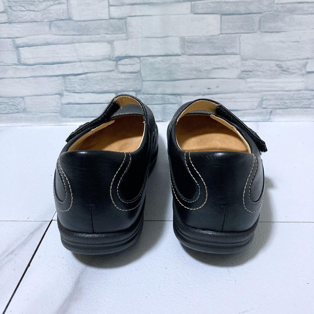 極美品 フィンコンフォート コンフォートシューズ ベルクロ 本革 黒