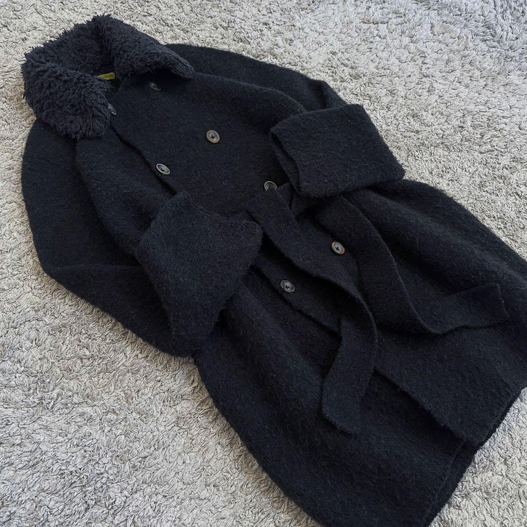 異素材mix／コットンボア× 縮絨ウールニット】45rpm／ベルテッドコート