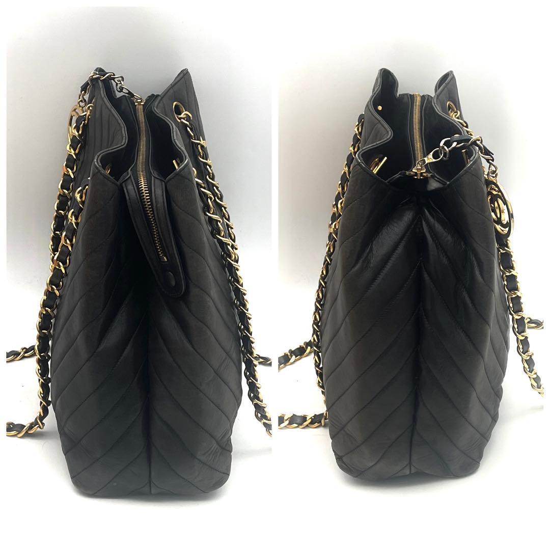 シャネル チェーンショルダー ラムスキン ブイステッチ ブラック