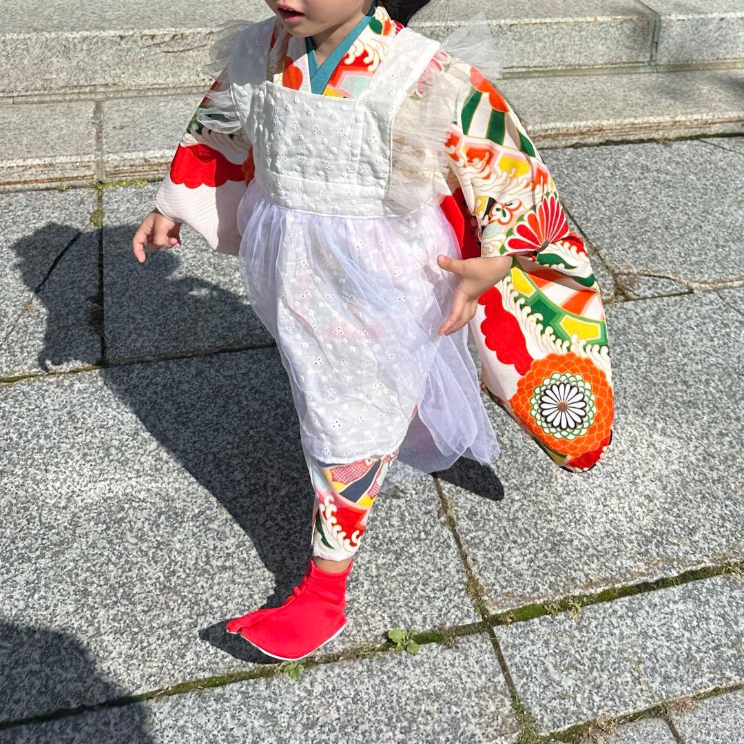 被布エプロン【ホワイトレース】 チュール被布 被布ドレス 七五三着物