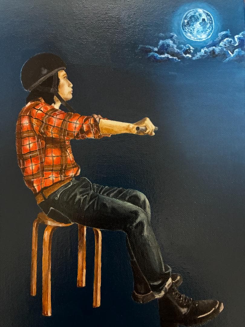 アクリル画 月と桔梗 アクリル画 月と桔梗