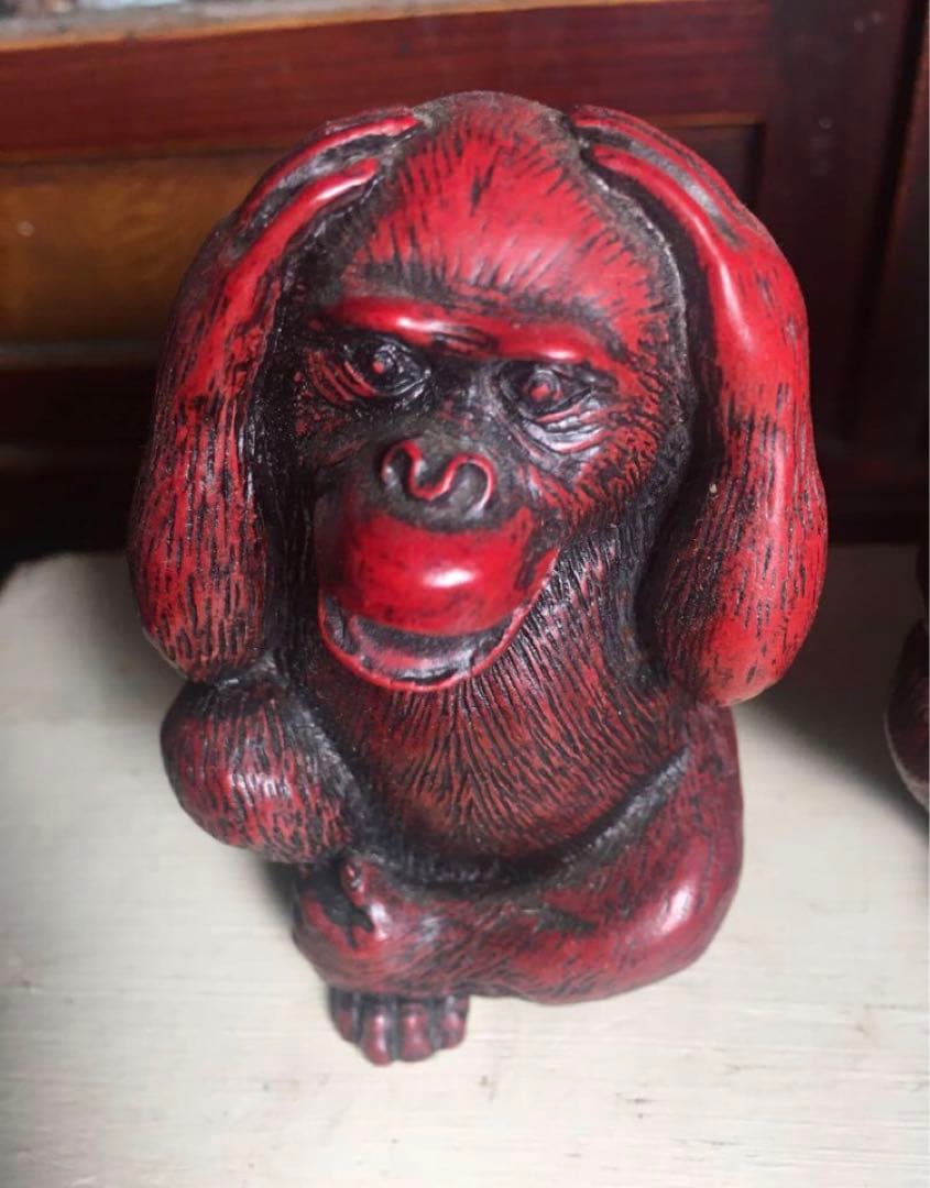 ②☆ 赤寿山石 ☆ 見ざる 言わざる 聞かざる☆ 三猿☆骨董品☆三匹☆お