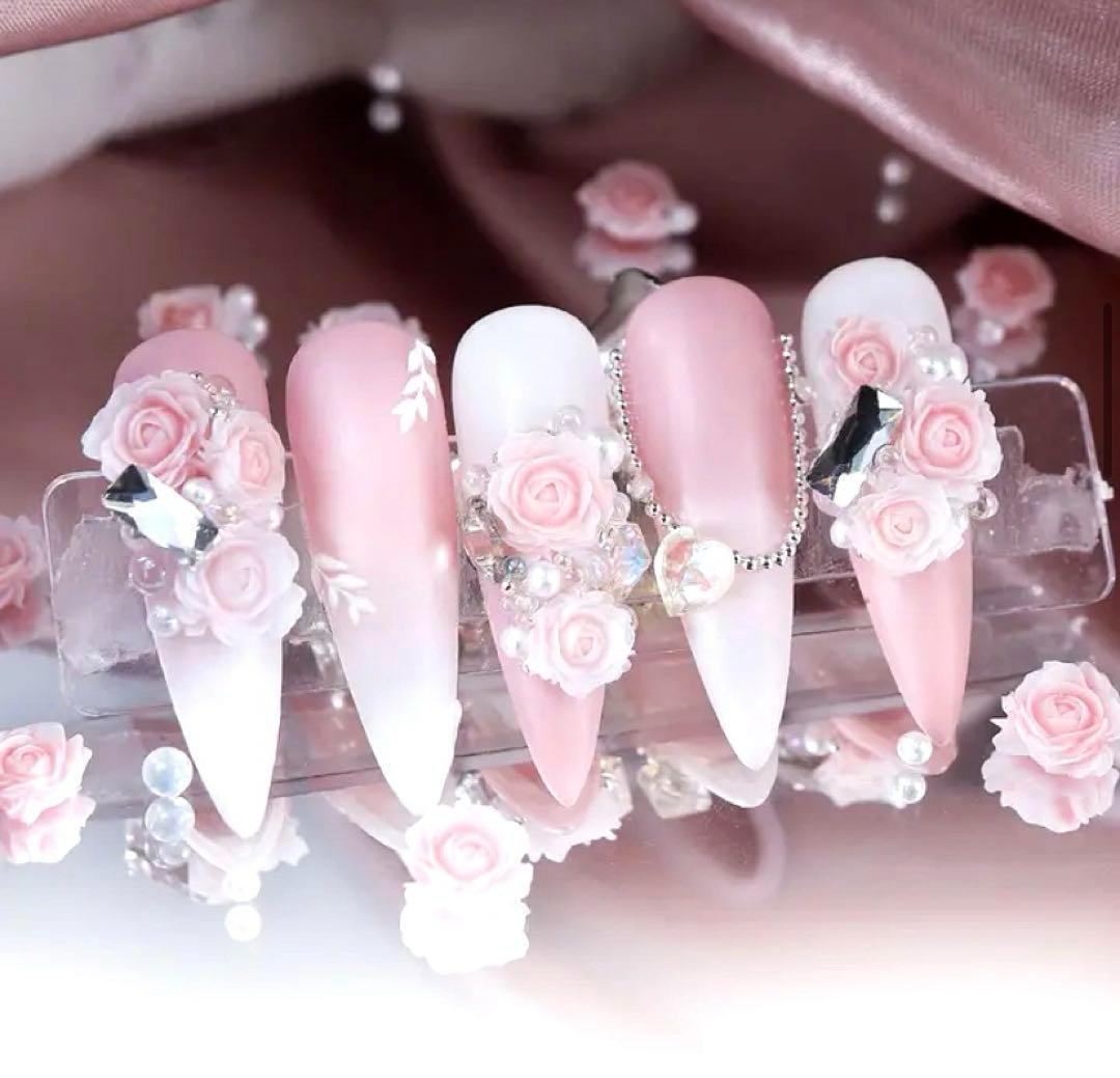 ピンク ローズ ネイル パーツ レジン プラ デコ アート 薔薇 バラ 3D