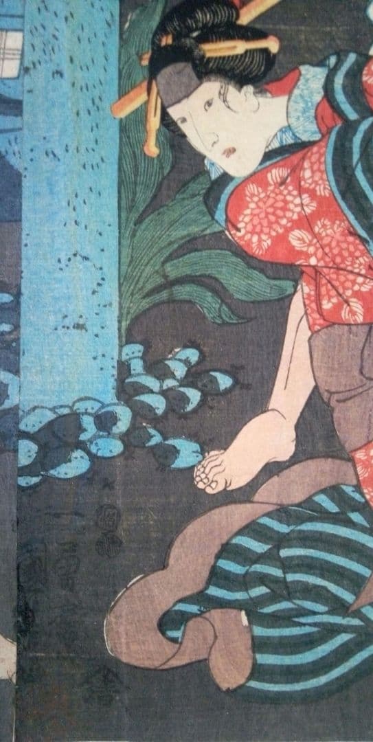 浮世絵、伊勢音頭恋寝刃(役者絵）二枚綴り二枚つながてます。歌川国芳