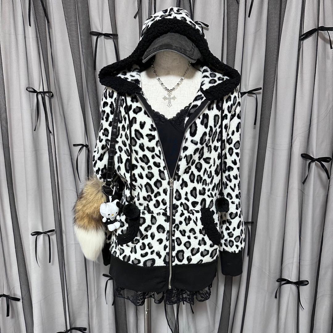 平成ギャル y2k ヒョウ柄 レオパード ボアもこもこ パーカー グランジ