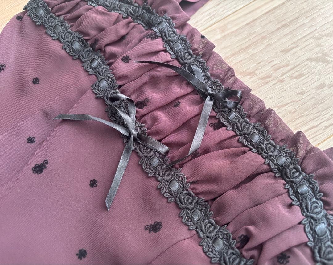 Moi meme Moitieレア品フロッキープリントJSKボルドー新品タグ付き