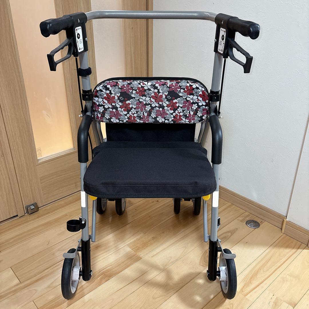 極美品 島製作所 シンフォニーSP 花柄 歩行器 シルバーカー 手押し車