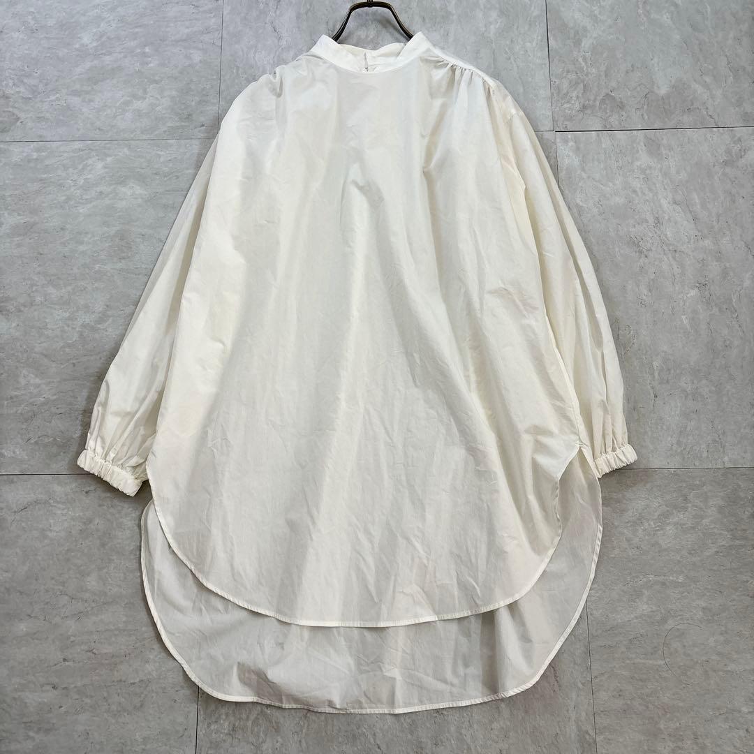 ビアズリー スタンドカラー コットン 長袖シャツ ブラウス ギャザー