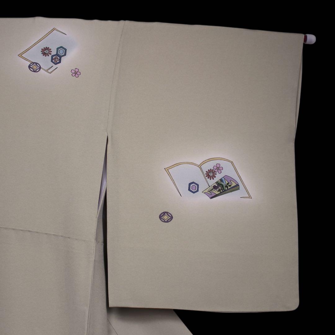 美品　読み本に十二単模様訪問着/裄69 スーパートールサイズ　ベージュ　d5