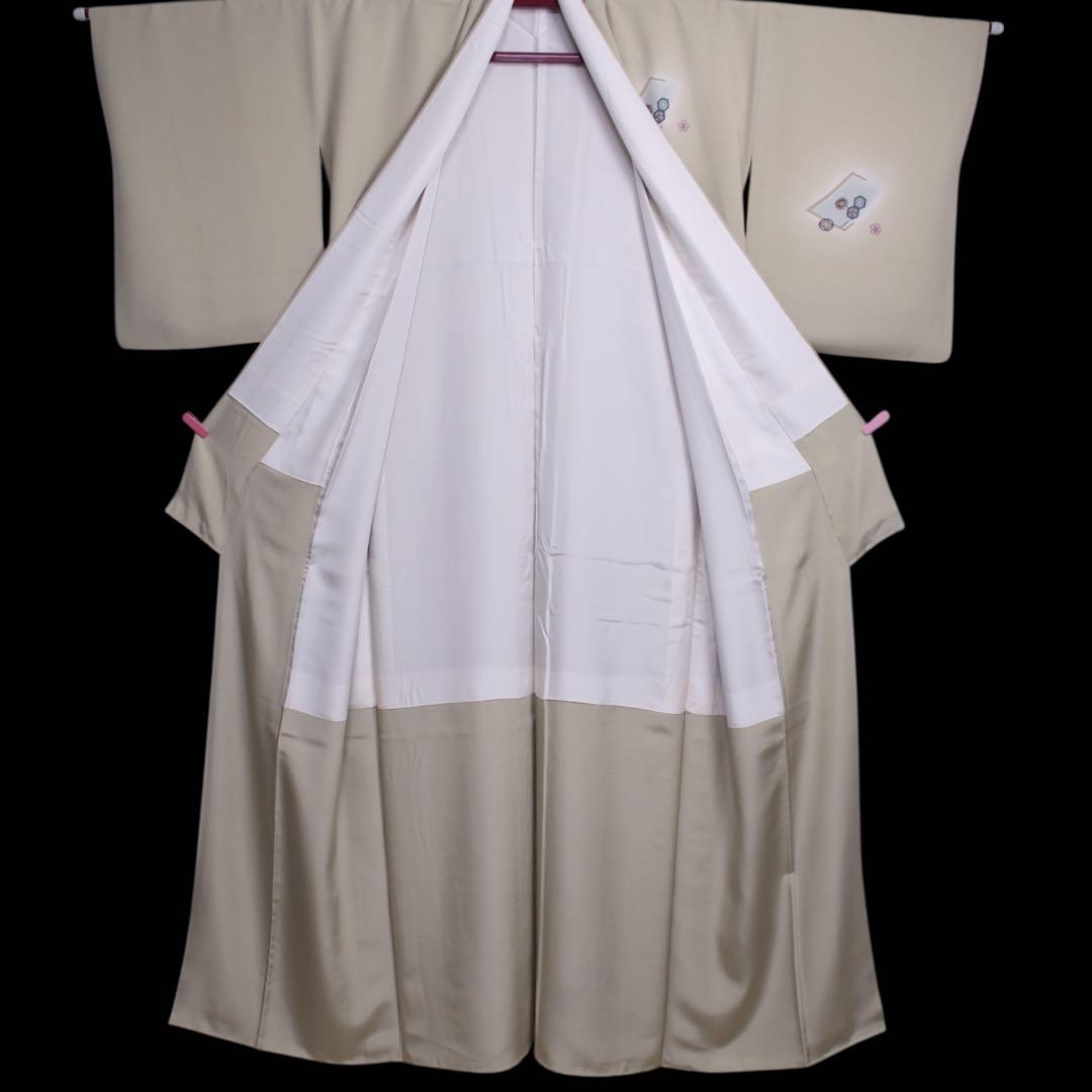 美品　読み本に十二単模様訪問着/裄69 スーパートールサイズ　ベージュ　d5