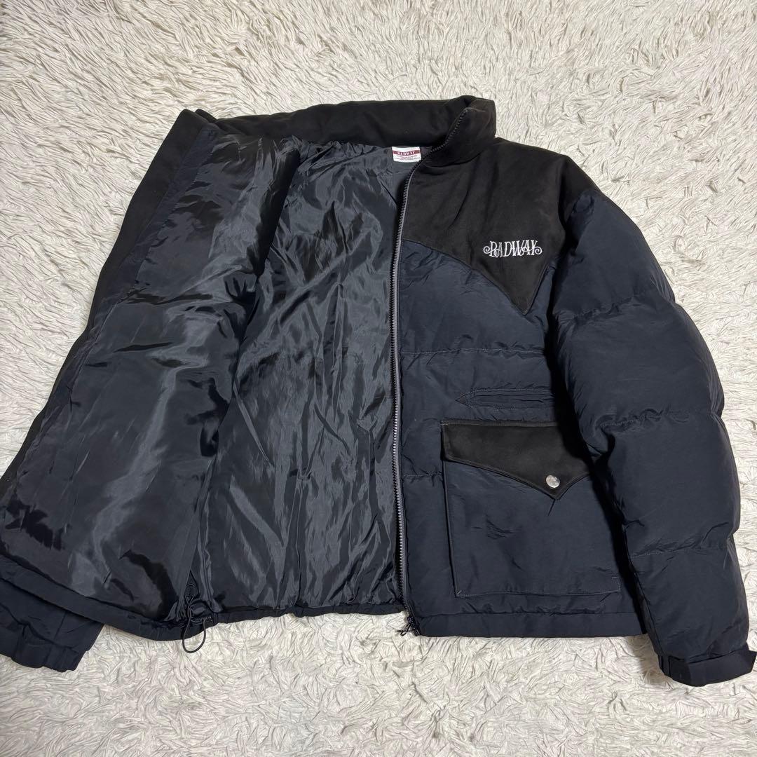 BADWAY スウェード生地 ダウンジャケット ブラック×ネイビー L - メルカリ