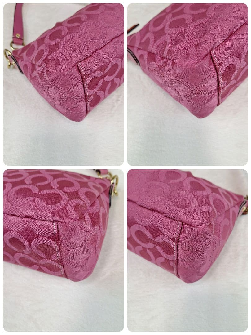 COACH コーチ アクセサリーポーチ キャンバスレザー 馬車 ピンク