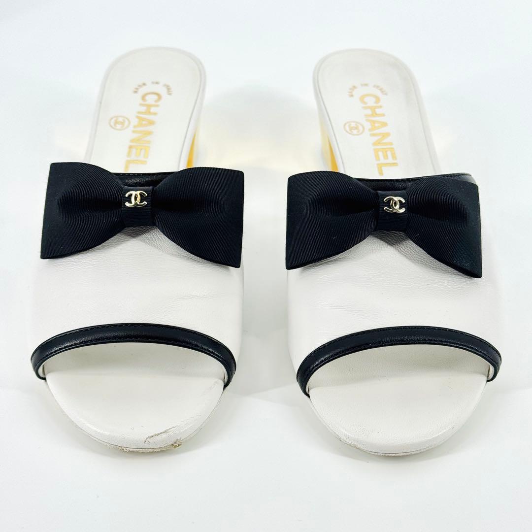CHANEL シャネル 24SS リボン ミュール ラムスキン サンダル 37
