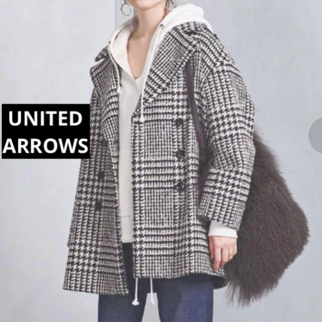 ユナイテッドアローズ　アルパカ混　ビッグ　チェック　ピーコート　ツイード　日本製 UNITED ARROWS（ユナイテッドアローズ）の「UWSC チェック ビッグ