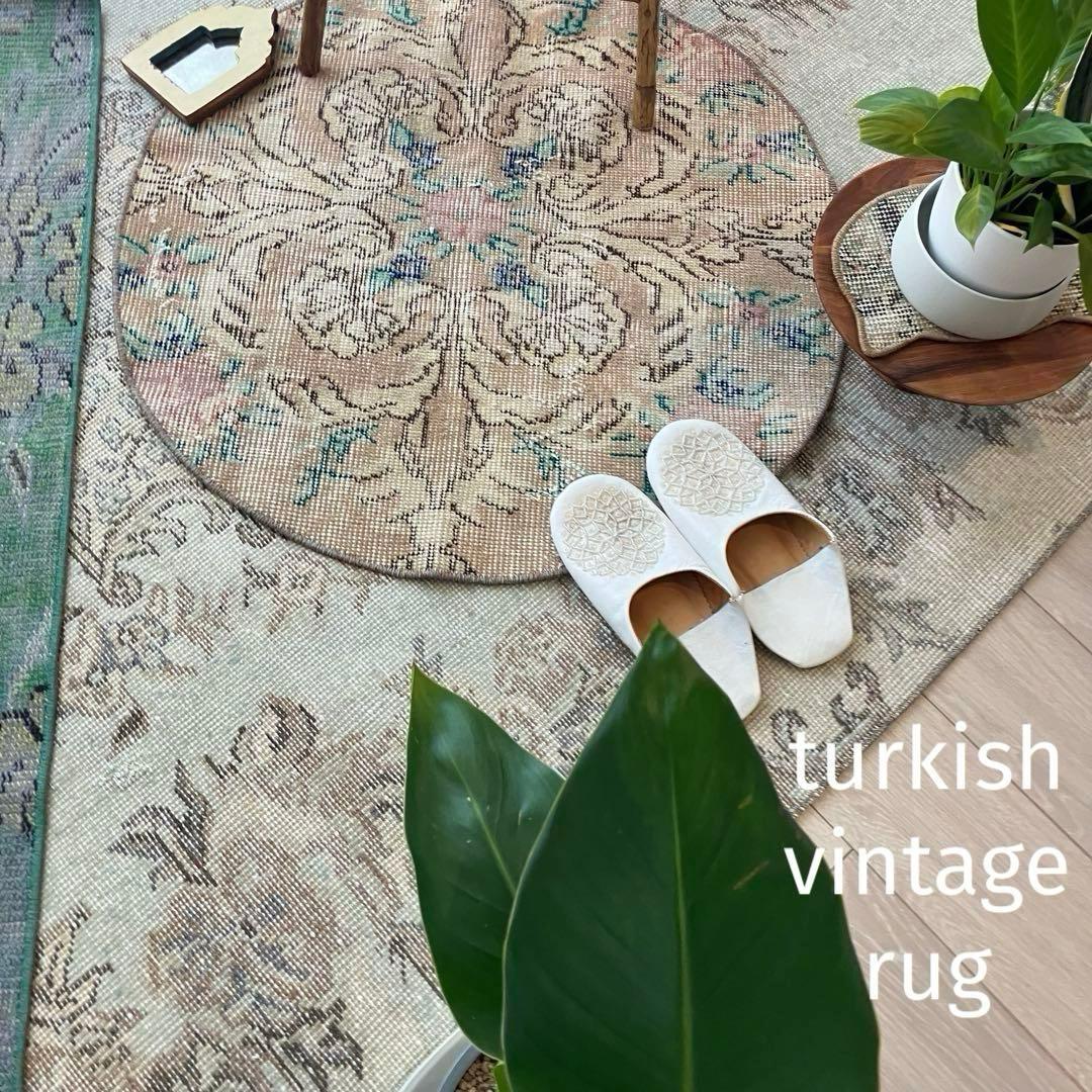 ミルキーピンク✳︎73×74グリーン フラワー ラウンド トルコ