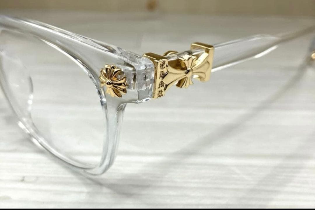 伊達メガネ クロスデザイン サングラス Y2Kゴールド クリア クロム