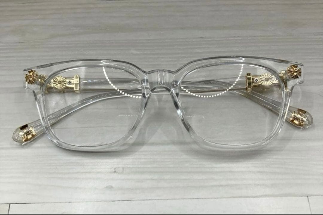 伊達メガネ クロスデザイン サングラス Y2Kゴールド クリア クロム