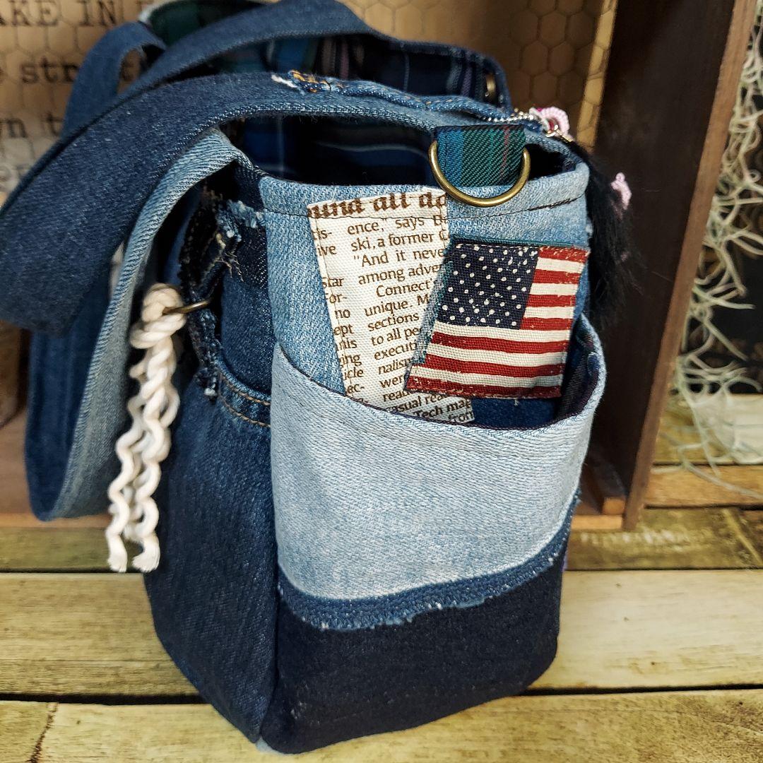 刺繍デニムバック No.641 デニムリメイク 刺繍バック チューリップバック