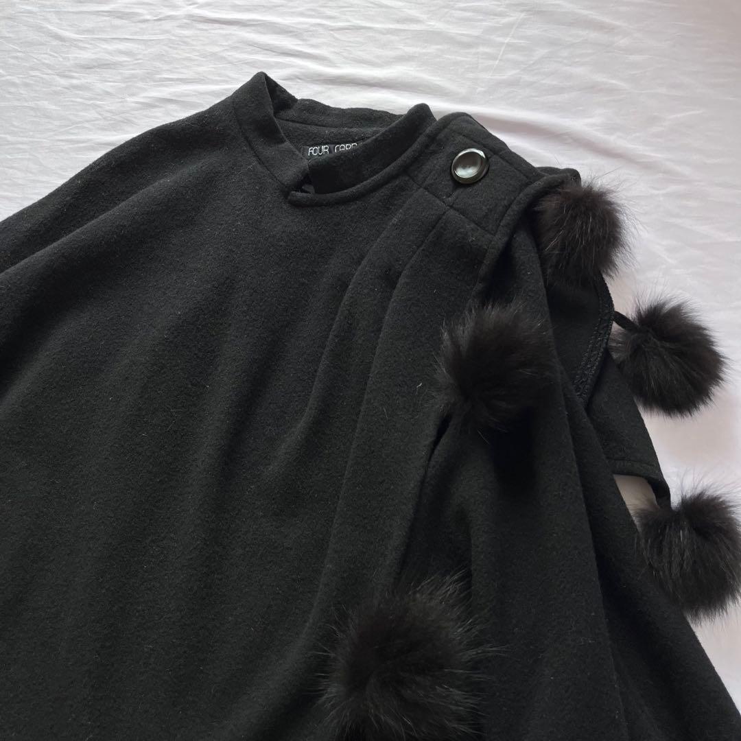 FOURCARD カシミヤ フォックス アシンメトリー ポンチョコート 黒
