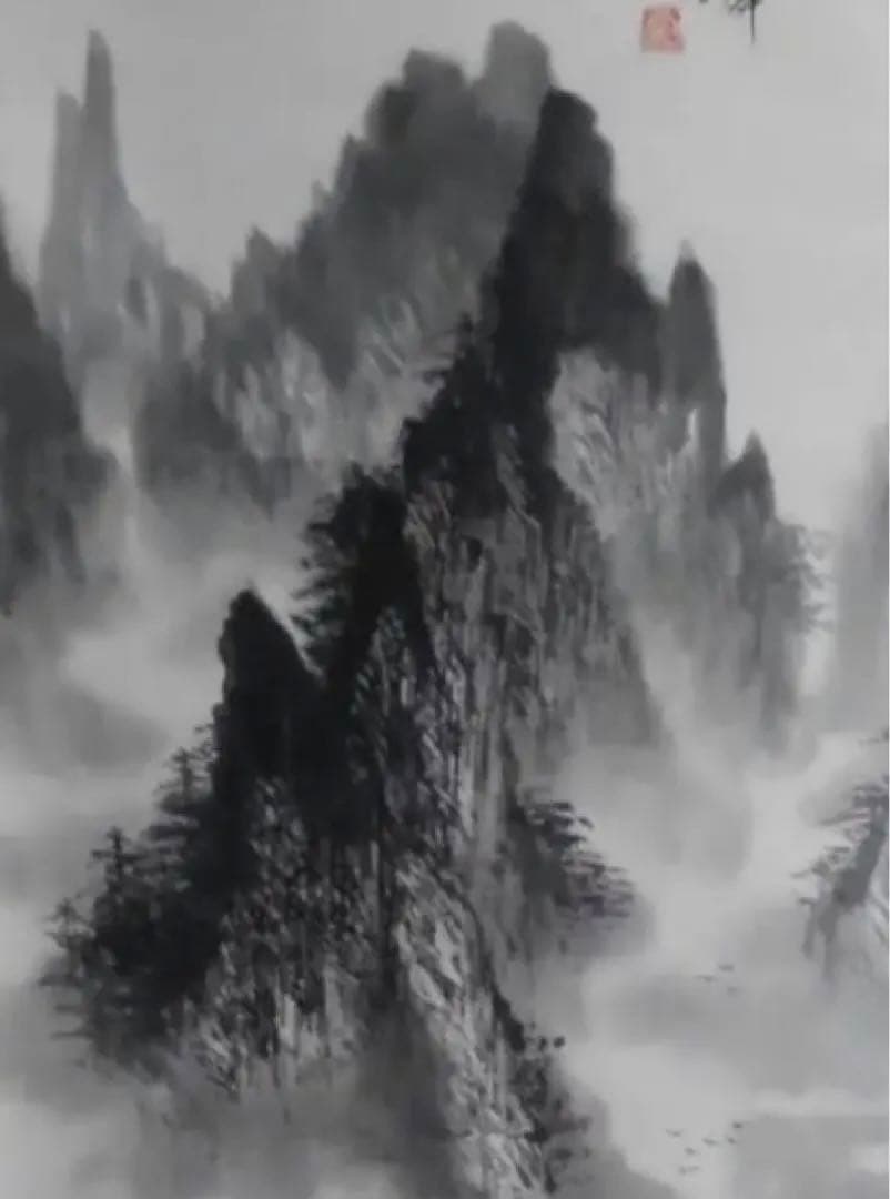 中国の水墨画、盧景春 肉筆漓江煙雨 掛け軸 大幅 名品绘画 。 - メルカリ