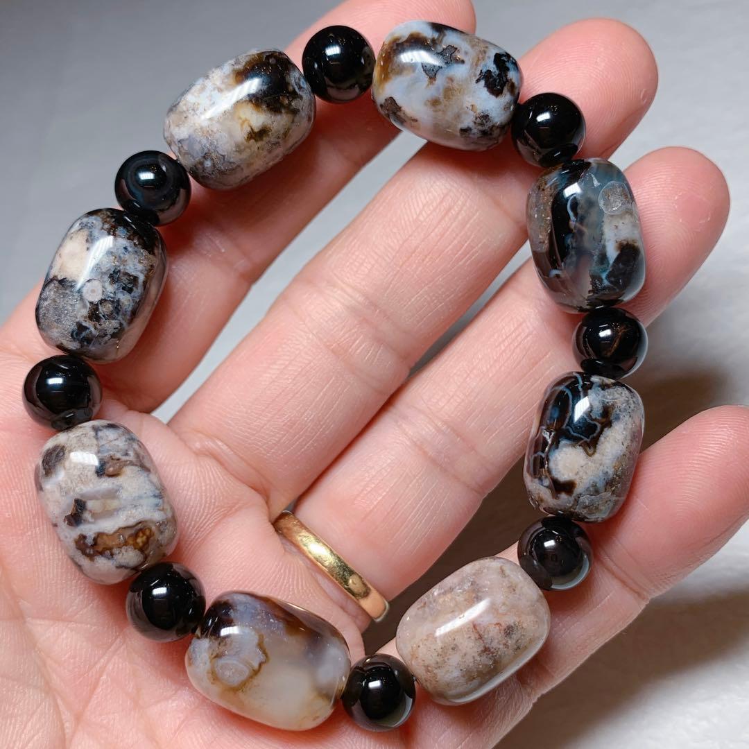 天然石 夜桜瑪瑙（黒桜瑪瑙）❤️ 可愛い形のブレスレット - メルカリ