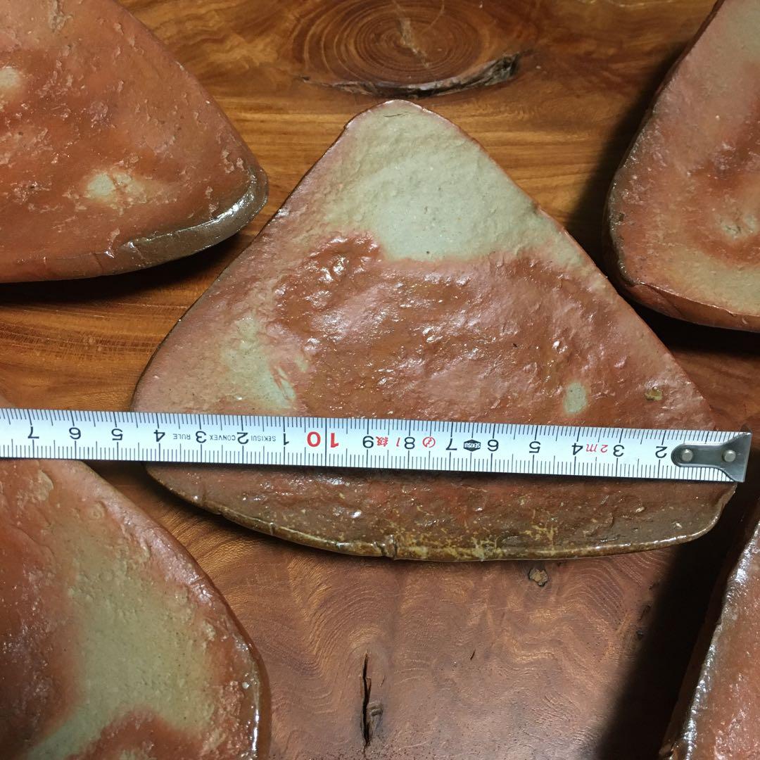 備前焼 緋襷 足つき三角タタキ皿 5客揃 たたき皿