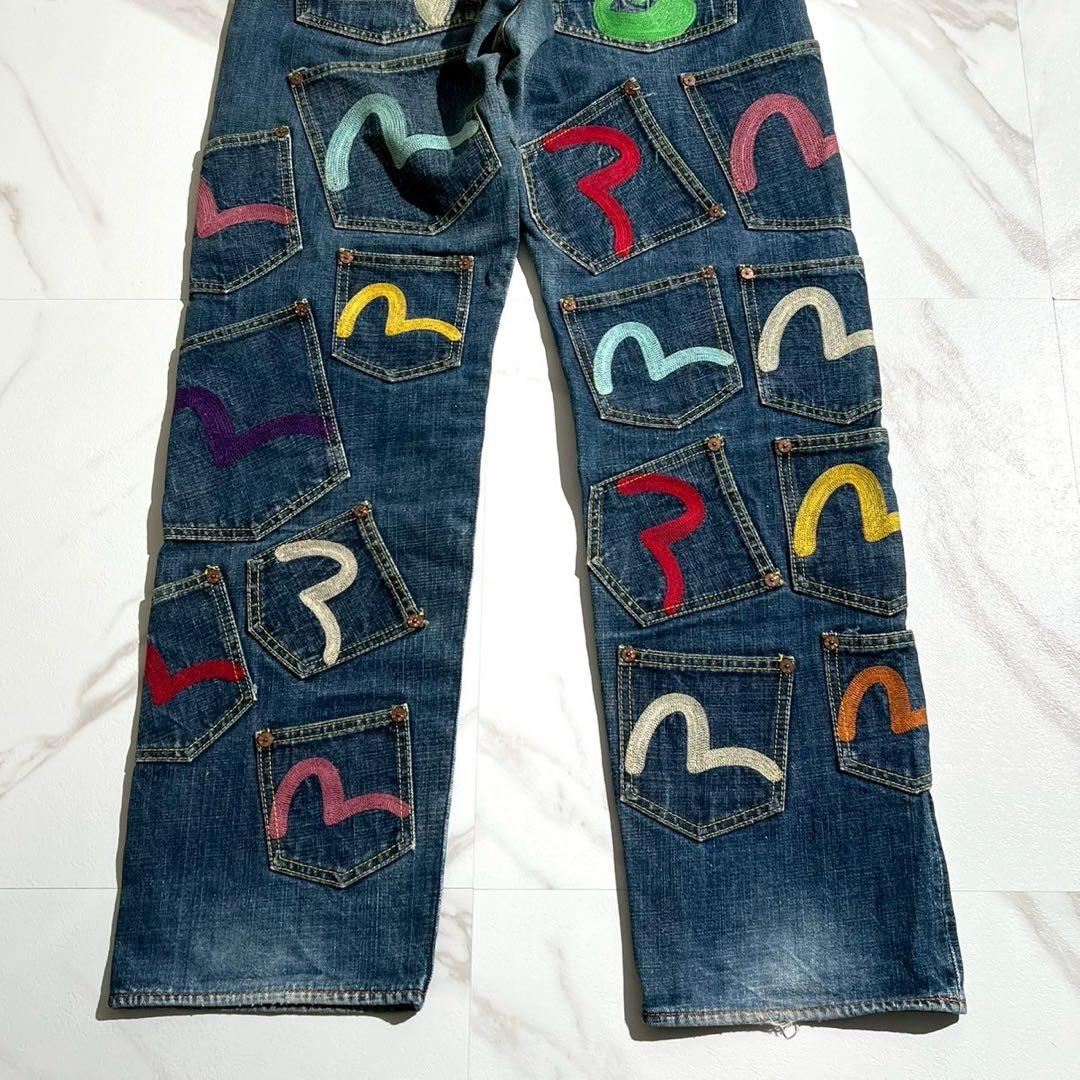 Size34】EVISU エヴィス デニムパンツ メニーポケット ビッグカモメ