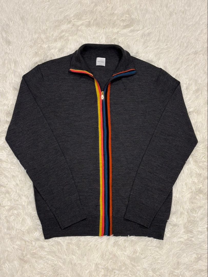 ポールスミス　アーティストストライプ　ジップ　ニット　チャコール　Mサイズ Paul Smith】ジップアップニット アーティストストライプ (Paul Smith
