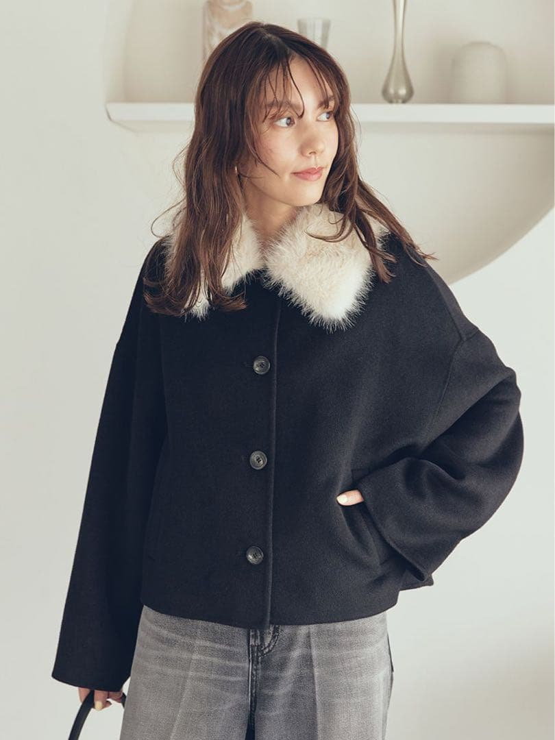 《新品タグ付き》ミラオーウェン 2wayファーカラーリバーショートコート