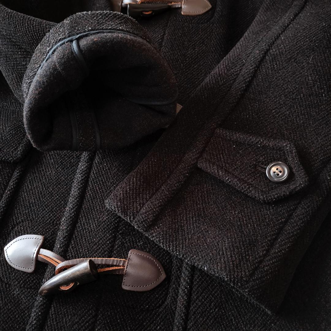 希少 moorbrook生地 ウールヘリンボーンダッフルコート ダークブラウン