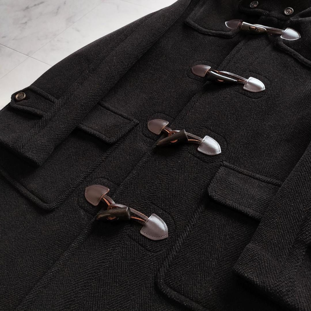 希少 moorbrook生地 ウールヘリンボーンダッフルコート ダークブラウン