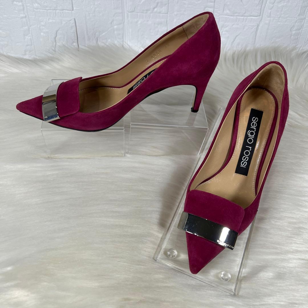 セルジオロッシ sr1 スエード パンプス ワインレッド プレート 35