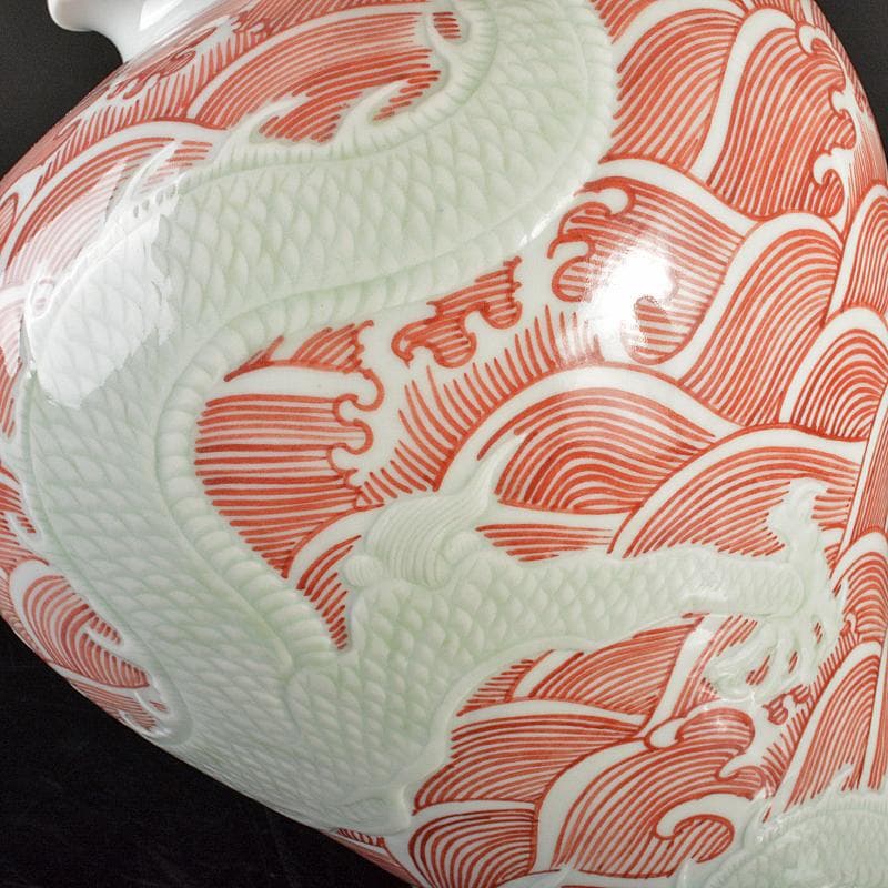 台湾 蔡曉芳 暁芳窯 赤絵龍波文 梅瓶 D 6086E - メルカリ