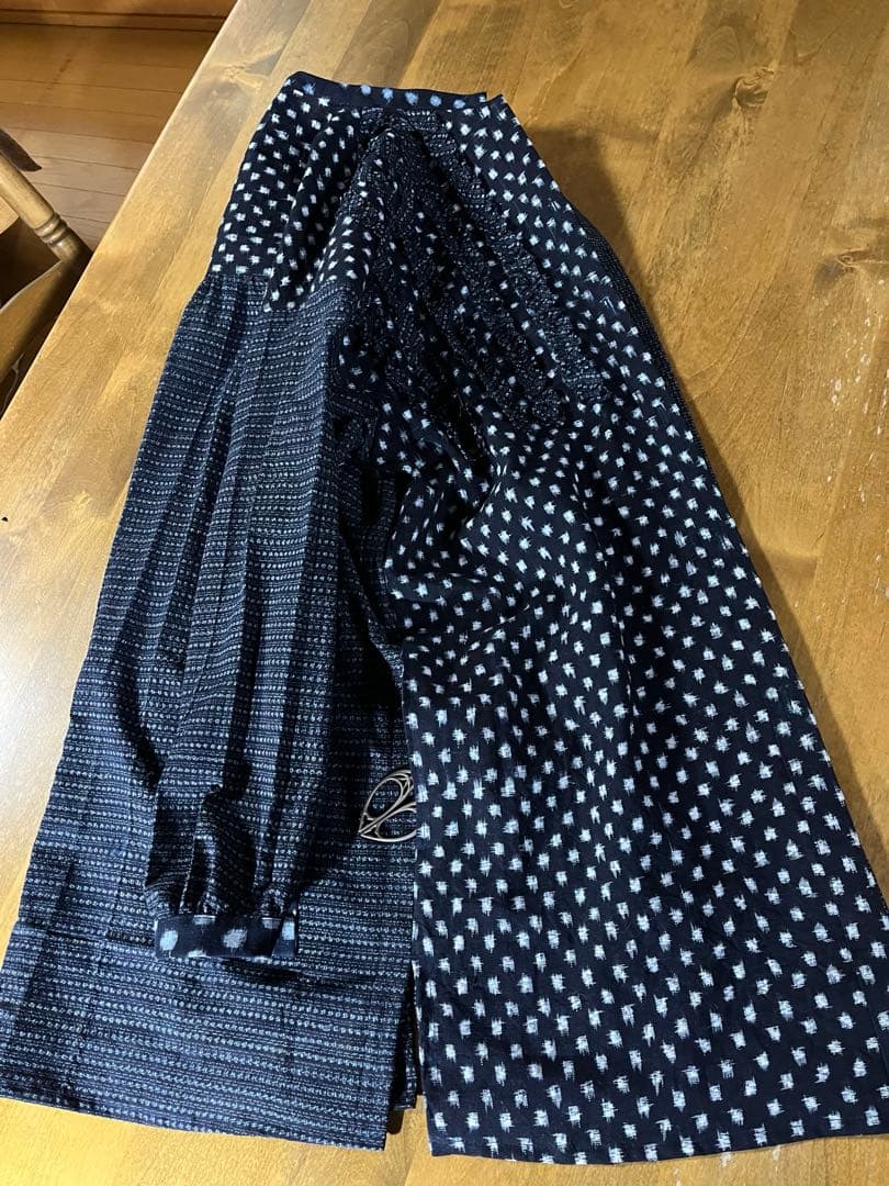 古布リメイク 久留米絣チュニック シャツ コート 雪ん子 フリル