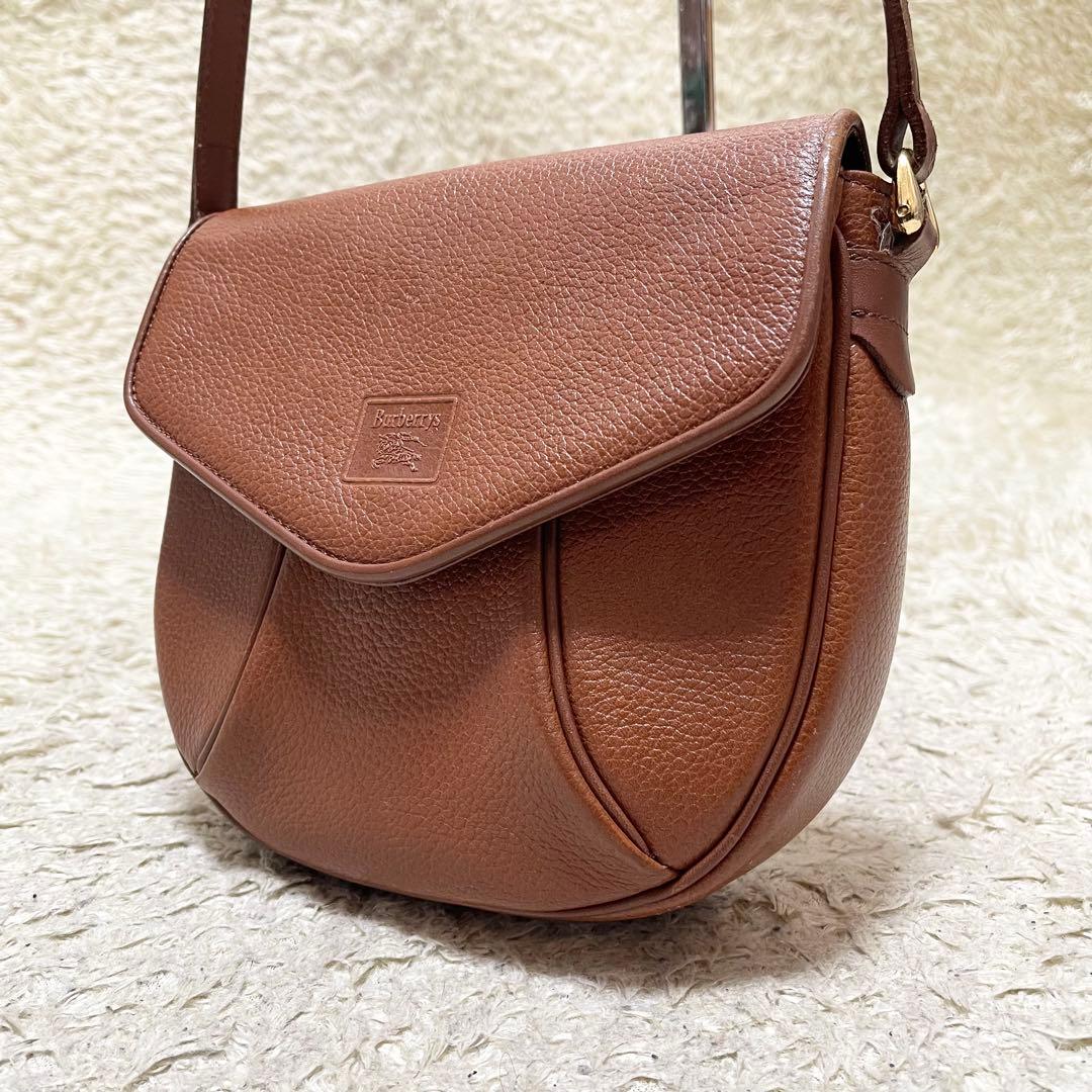 良品】バーバリー ショルダーバッグ ポシェット レザー ノバチェック 茶