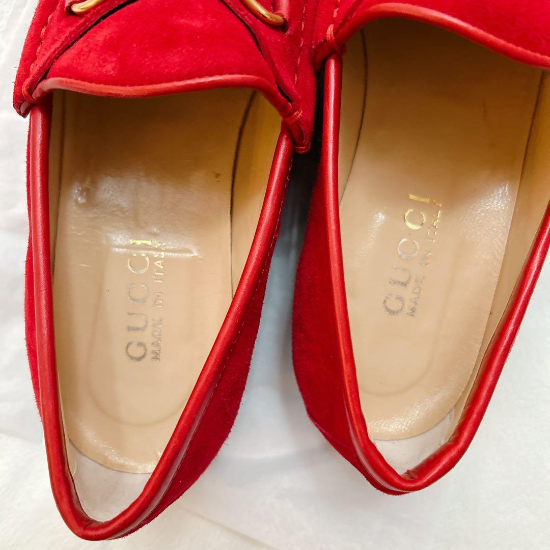 GUCCI グッチ ホースビット ビットローファー スエード 赤 - メルカリ
