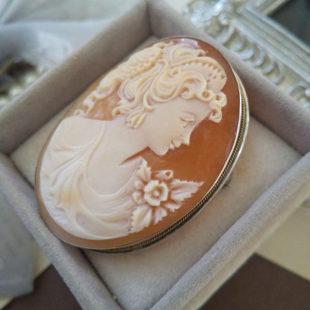 ITALY SILVER 800 シェルカメオ ブローチ ペンダント cameo - メルカリ