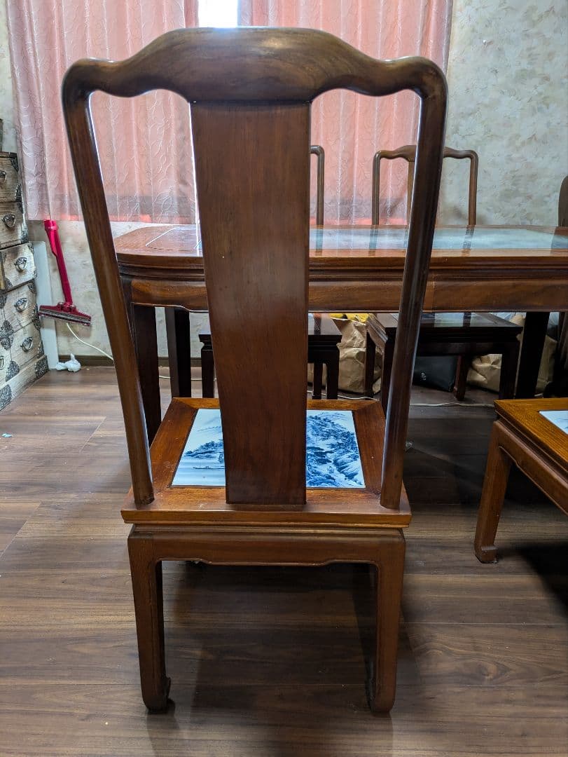 沖縄・離島除く】有田焼、ダイニングテーブルセット、『染付山水絵陶板