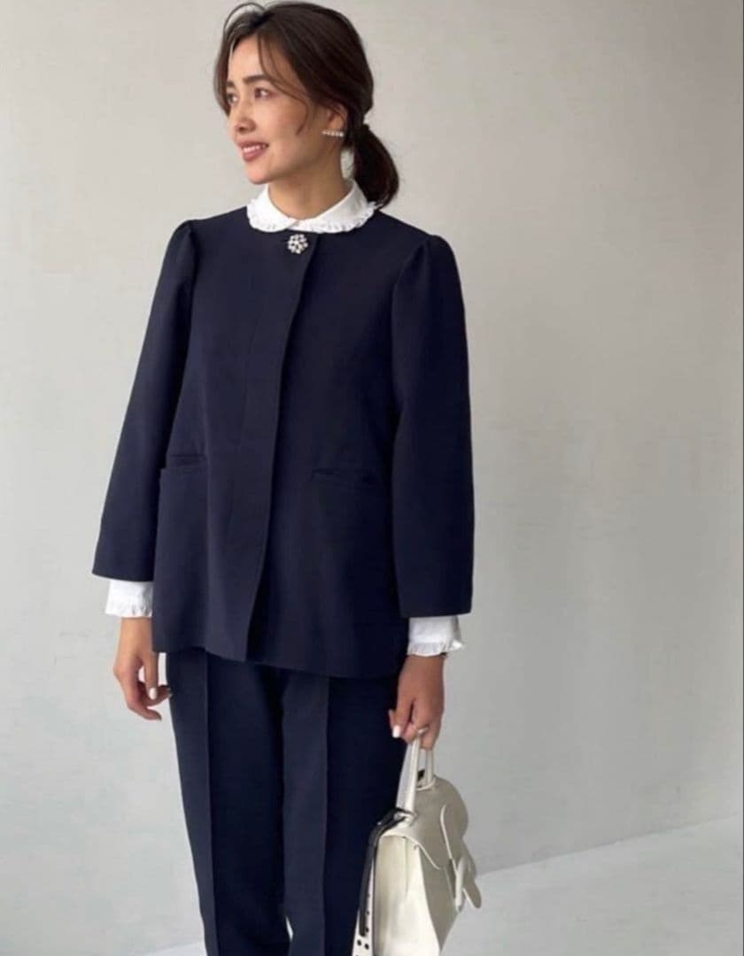 OHGA オーガ セレモニー ビジュー ノーカラージャケット フレア パフ