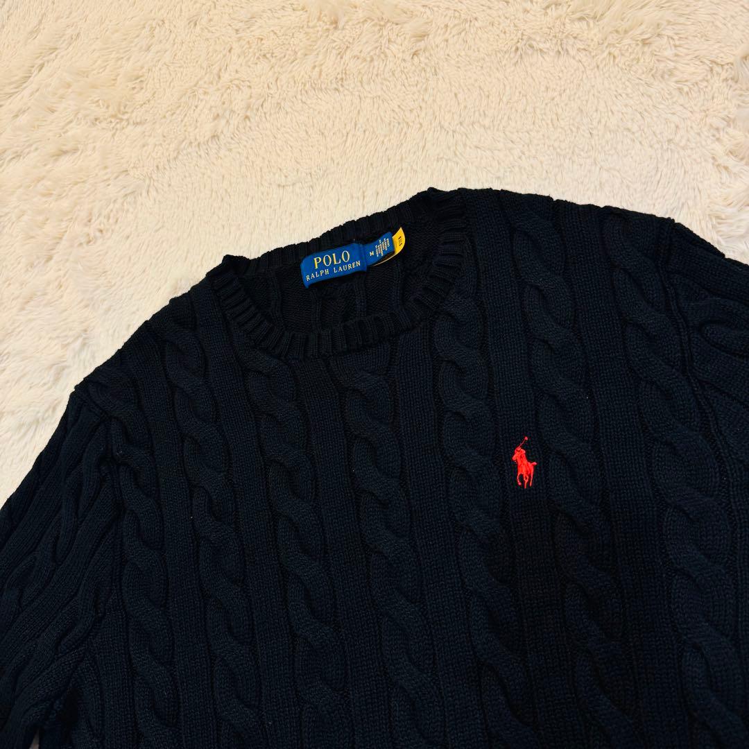 極美品】 ポロラルフローレン クルーネックケーブルニット 現行タグ 黒