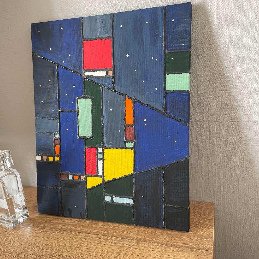 抽象油彩画 青と黒の色彩 - メルカリ