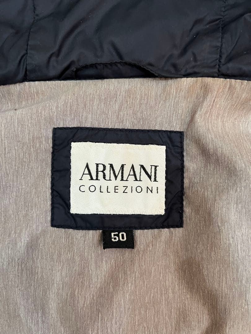 アルマーニ コレツィオーニ ダウンベスト ネイビー フード付き 美品