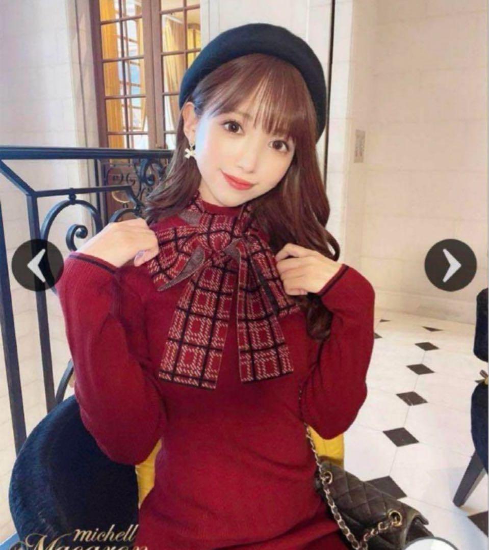 ミシェルマカロンチェックリボンニットワンピース - メルカリ