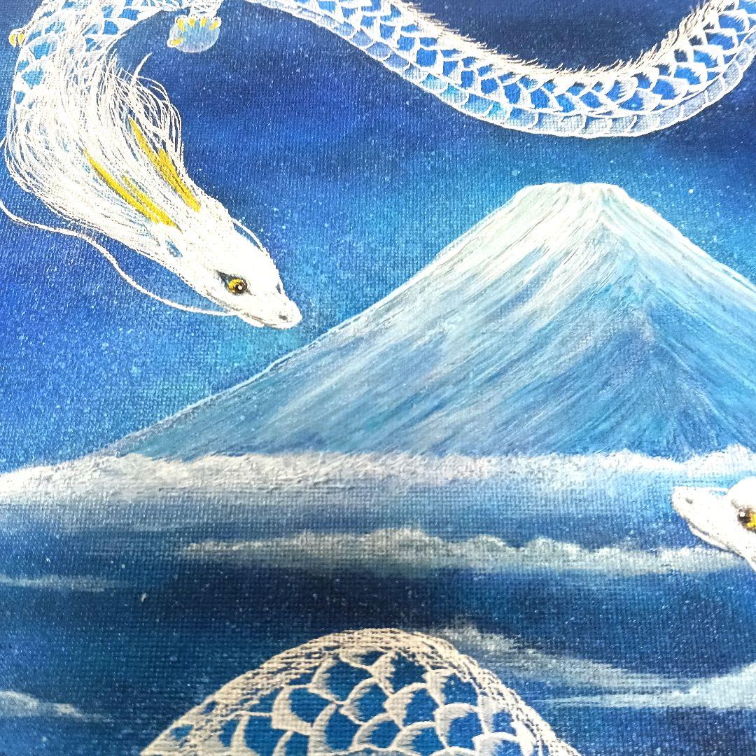 ク*☆様 No.487 F3サイズ 開運絵画 龍神 青龍 富士山 双龍 青い絵