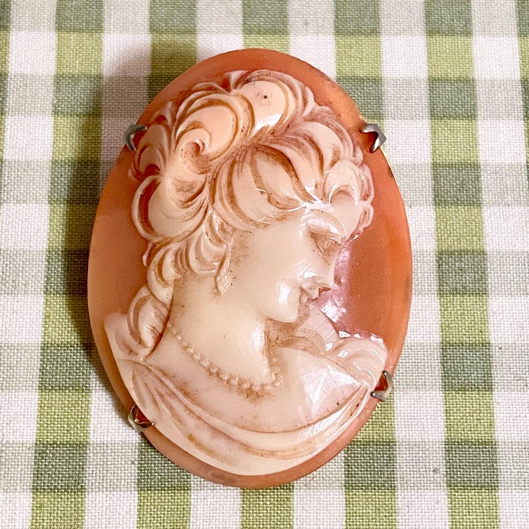 ビンテージ 天然シェルカメオ アクセサリー ブローチ ペンダント 2way