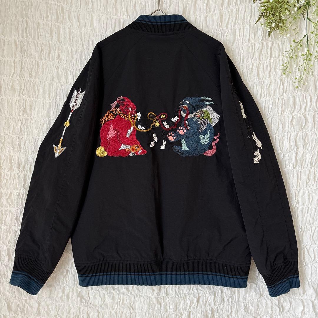 グラニフ 石黒亜矢子 コラボ スカジャン風 ブルゾン 刺繍 阿吽 猫