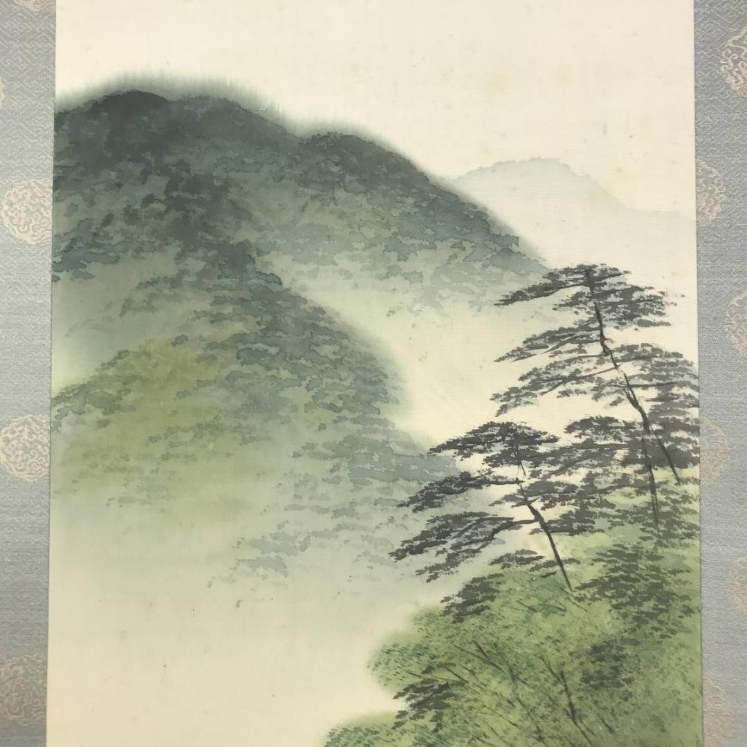 真作】平井楳仙/嵐峡筏下り図/山水図/嵐山図/掛軸☆