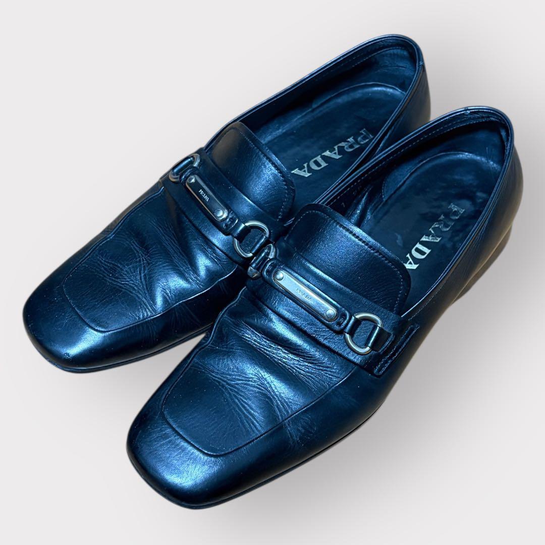 ★05SS PRADA プラダ レザー ローファー 26cm スクエアトゥ PRADA(プラダ) 00's Square toe platform leather loafers スクエア