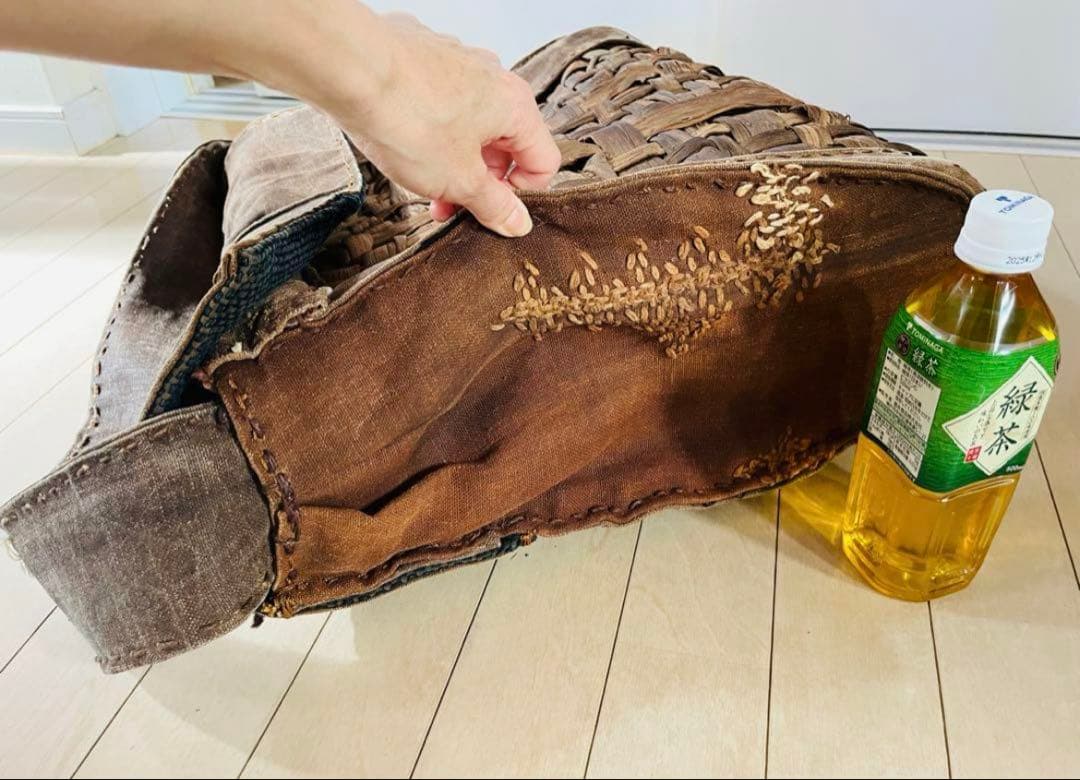 SALE◇希少 柿渋古布と国産山葡萄蔓 背負える大型籠リュック 斜め掛