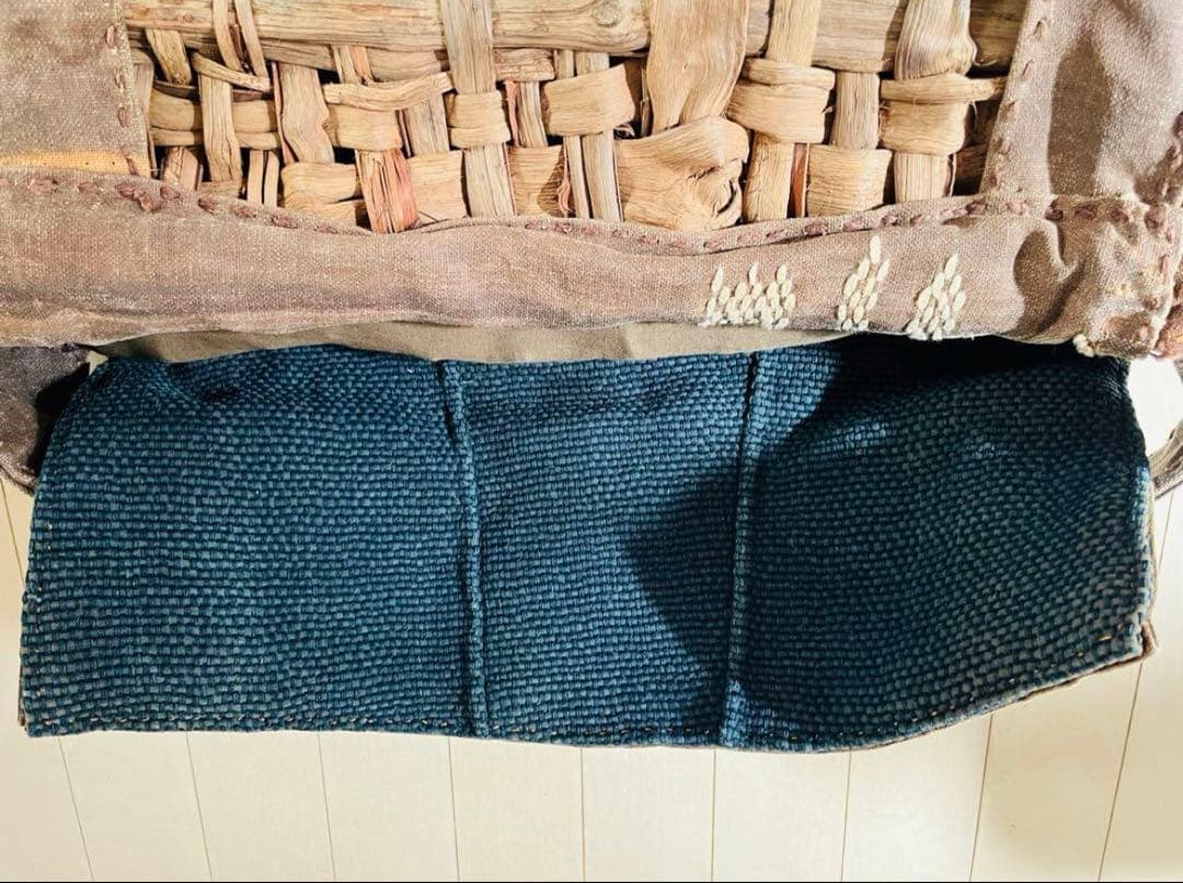 SALE◇希少 柿渋古布と国産山葡萄蔓 背負える大型籠リュック 斜め掛